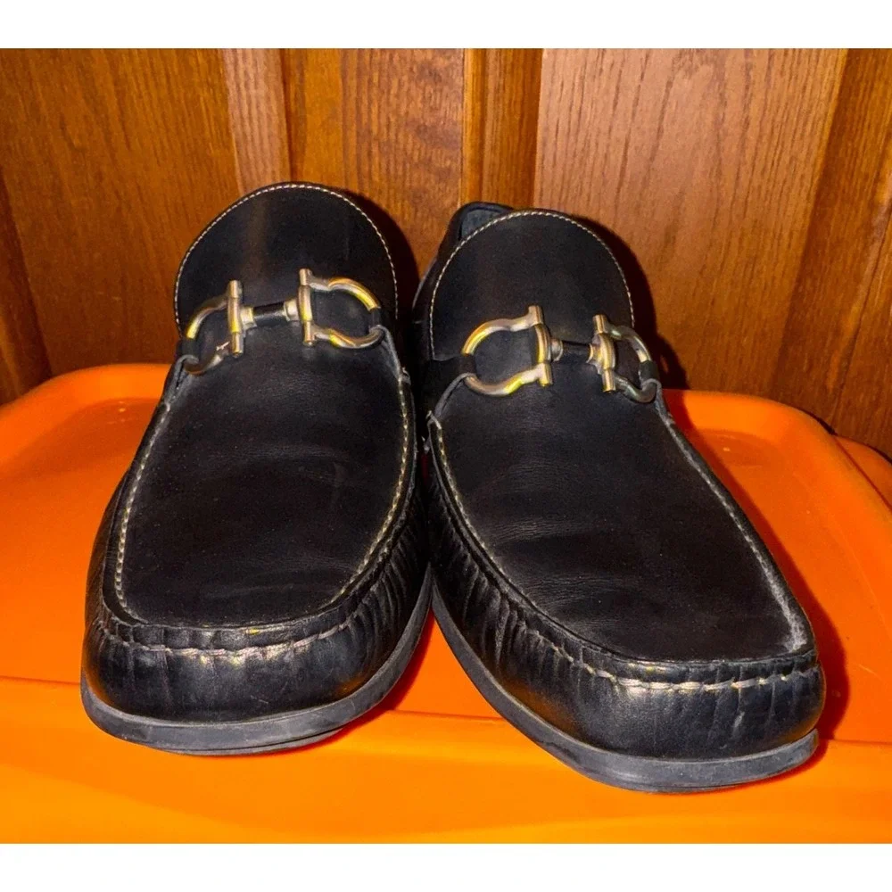 SALVATORE FERRAGAMO PARIGI Black Calf Leather Loafer Men Size 10 EE driving shoe